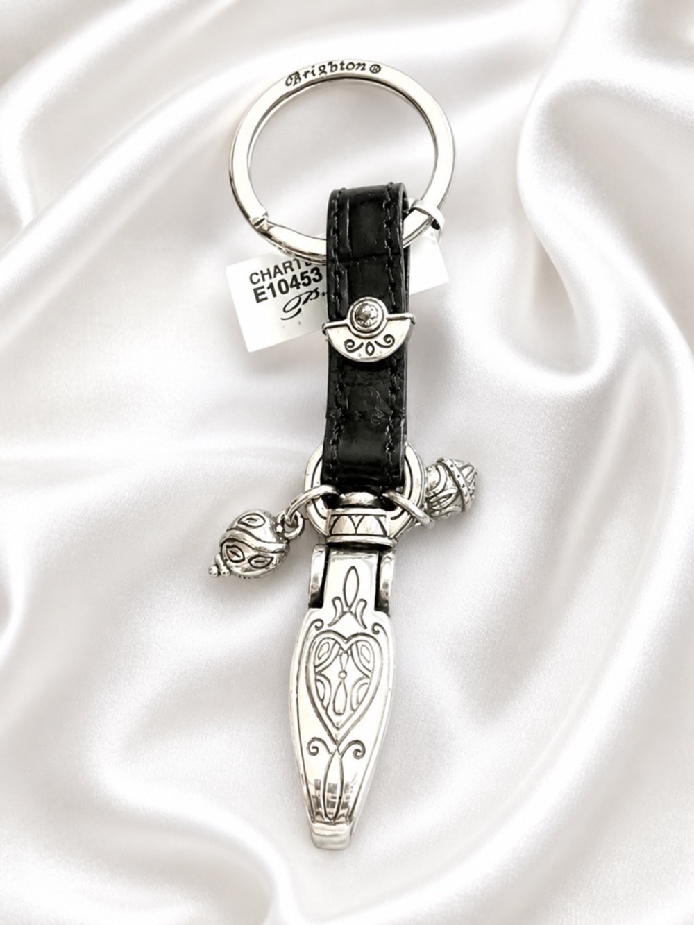 Brighton Charter Valet Silver-Tone Clip Keyring with Black Strap & Charms E10453